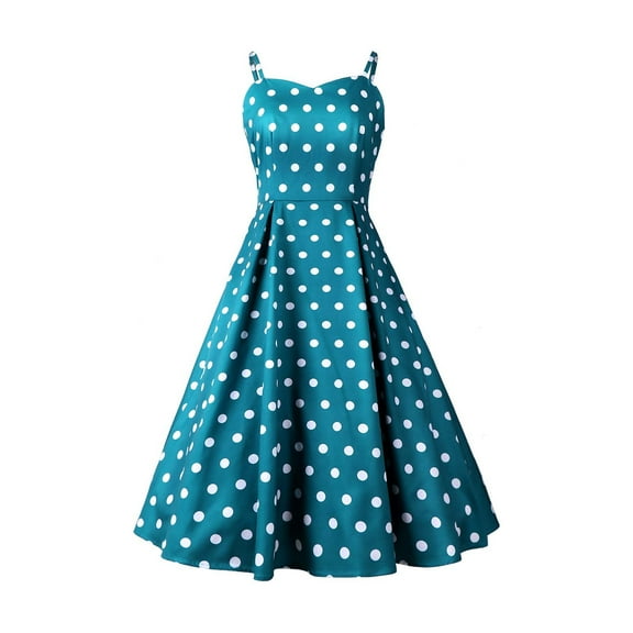 UYISJ Women's Vintage Sleeveless Vintage Polka Dot Dress Summer Cute A Line Flowy Swing Rockabilly Dress 1950s Cocktail Swing Dress Green M