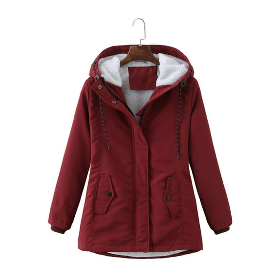 UYISJ Women's Warm Winter Coat with Side Pockets Thick Fleece Lined Zip up Parka Solid Color Coat Plus Size Jacket With Hood Wine 4XL