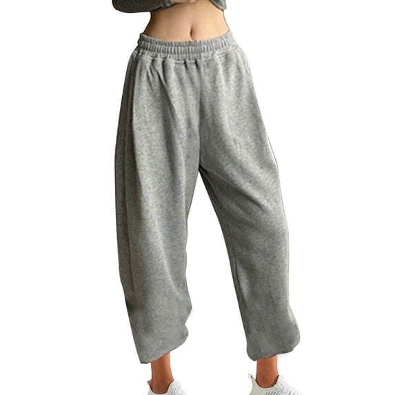 UYISJ Women's Wide Leg Sweatpants Drawstring Baggy Sweatpants Fleece Lined Lounge Pants Loose Fit Pants with Pockets Gray L