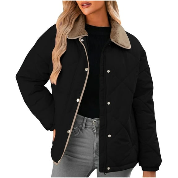 UYISJ Women's Winter Casual Quilted Jackets Long Sleeve Button Down Puffer Jacket Padded Loose Fit Outerwear Coats with Pockets XXL