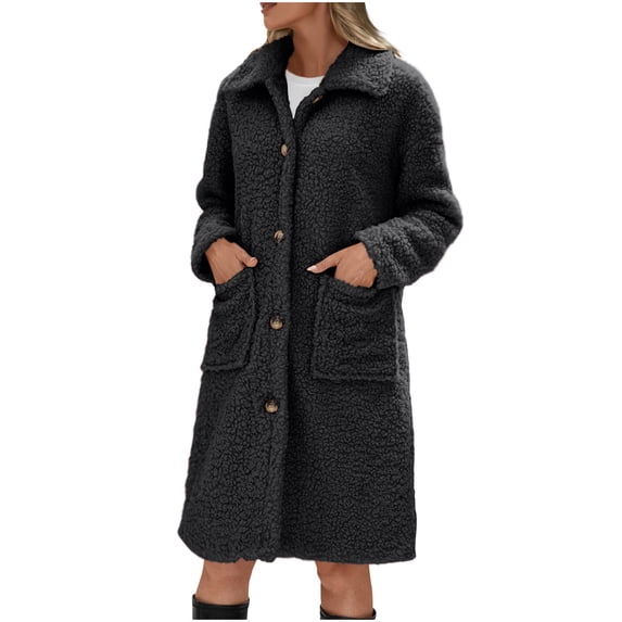 UYISJ Women's Winter Coats Long Sleeve Lapel Button Down Pockets Tops Fleece Sherpa Lined Jacket Casual Trendy Outerwear M
