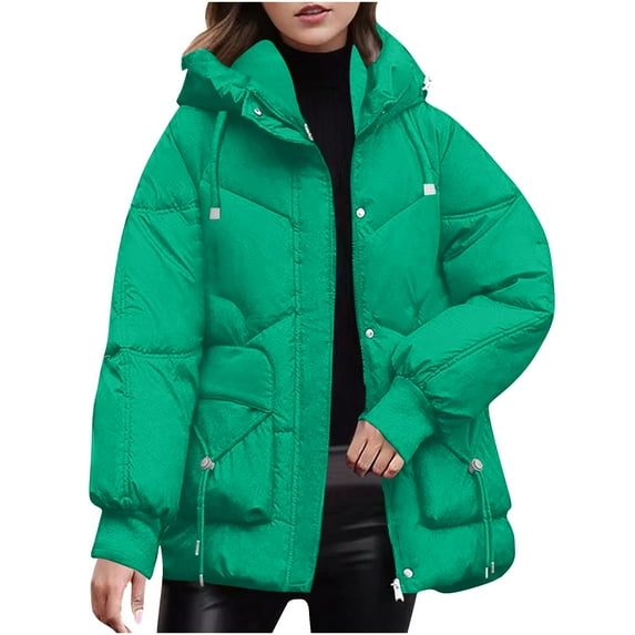UYISJ Women's Winter Thicken Puffer Coat Casual Quilted Jackets Warm Padded Down Alternative Hood Winter Outerwear Green XL