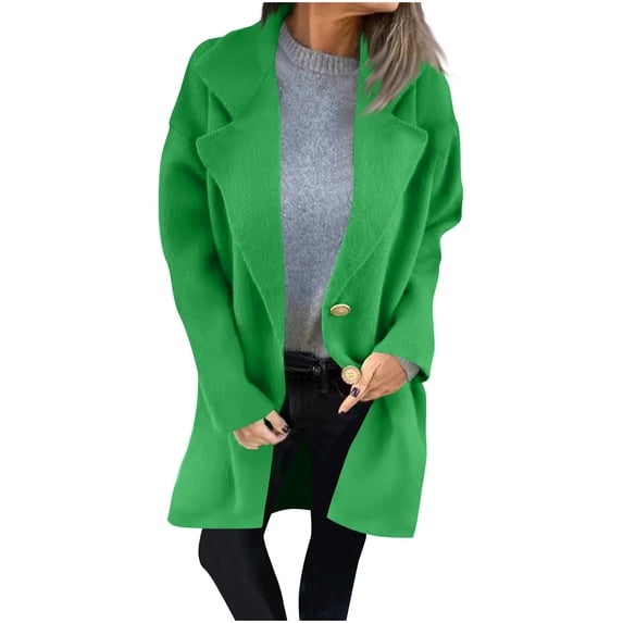 UYISJ Women's Wool Blend Winter Coat with Pockets Mid Long Open Front Warm Jacket Coat Lapel Collar Thick Wool Pea Coats Green M