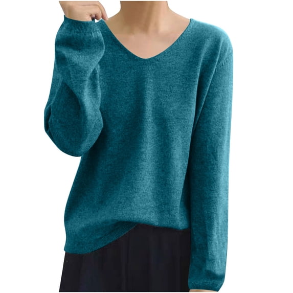 UYISJ Women's Wool V Neck Sweater Casual Long Sleeve Seamless Knit Sweater Casual Fall Solid Color Knitwear Green Free Size