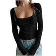 thumbnail image 1 of UYISJ Women's Y2K Long Sleeve Tops Waffle Texture Square Neck T-Shirt Casual Slim Fit Going Out Crop Tops Black M, 1 of 5