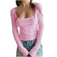 thumbnail image 1 of UYISJ Women's Y2K Long Sleeve Tops Waffle Texture Square Neck T-Shirt Casual Slim Fit Going Out Crop Tops Pink S, 1 of 6