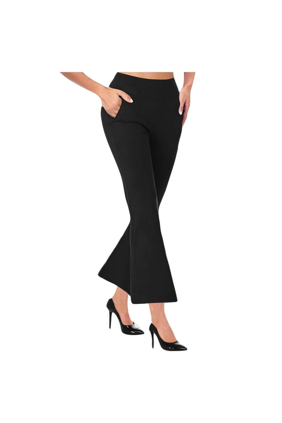 Women's Yoga Dress Pants Stretchy Work Slacks Business Casual Straight Leg/Bootcut Pull on Trousers with Pockets ZZZZ-Black L
