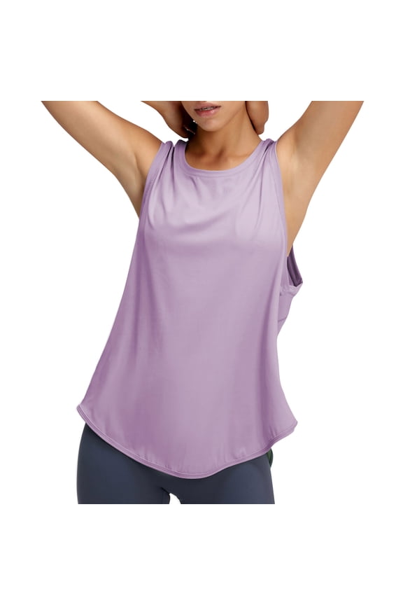Women's Yoga Workout Tops Cut Open Back Running Gym Activewear Sports Shirt for Women