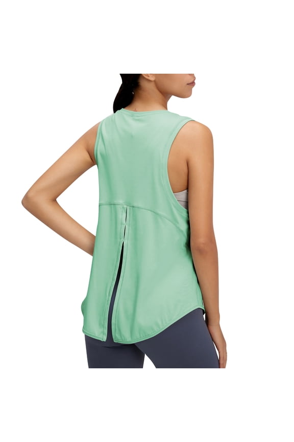 Women's Yoga Workout Tops Cut Open Back Running Gym Activewear Sports Shirt for Women