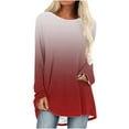 thumbnail image 1 of UYISJ Womens Blouses Tops Fall Winter Long Sleeve Tunics Shirts Gradient Color Tops Crew Neck Loose Casual Sweatshirts for Leggings Red S, 1 of 5