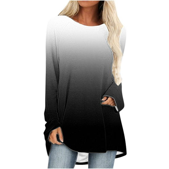 UYISJ Womens Blouses Tops Fall Winter Long Sleeve Tunics Shirts Gradient Color Tops Crew Neck Loose Casual Sweatshirts for Leggings XL