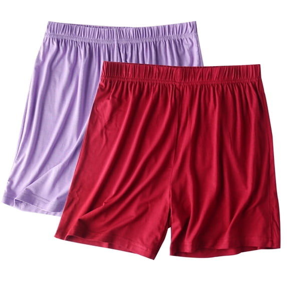 UYISJ Womens Boxer Shorts 2PC Plus Size Elastic Waist Pj Sleep Shorts Wide Leg Summer Soft Modal Comfy Pajama Lounge Shorts Wine L