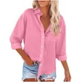thumbnail image 1 of UYISJ Womens Button Down Shirts Long Sleeve Collared Dress Shirts Linen Cotton Button Up Oversized Blouses Tops Casual Tops with Pockets Pink L, 1 of 5