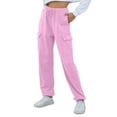 thumbnail image 1 of UYISJ Womens Cargo Sweatpants High Waisted Drawstring Pants Casual Baggy Workout Joggers Winter Y2K Trousers with Pockets Pink S, 1 of 7