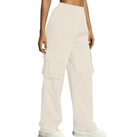 UYISJ Womens Cargo Sweatpants Wide Leg Fleece Lined Y2k Pants for Women Fall Winter Baggy High Waisted Joggers with Pockets Beige S