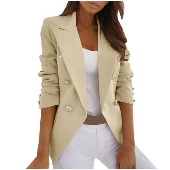 UYISJ Womens Casual Blazer Button Lapel Long Sleeve Work Tops Business Fashion Blazers Jackets Fall Outfits with Pockets Khaki XXL