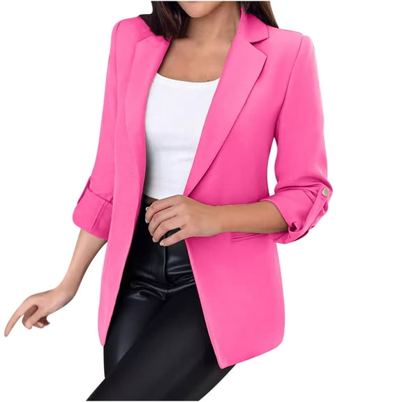 UYISJ Womens Casual Blazers Open Front Long Sleeve Work Office Suit Jackets Slim Fit Lapel Collar Blazer Solid Color Tops Pink XXL