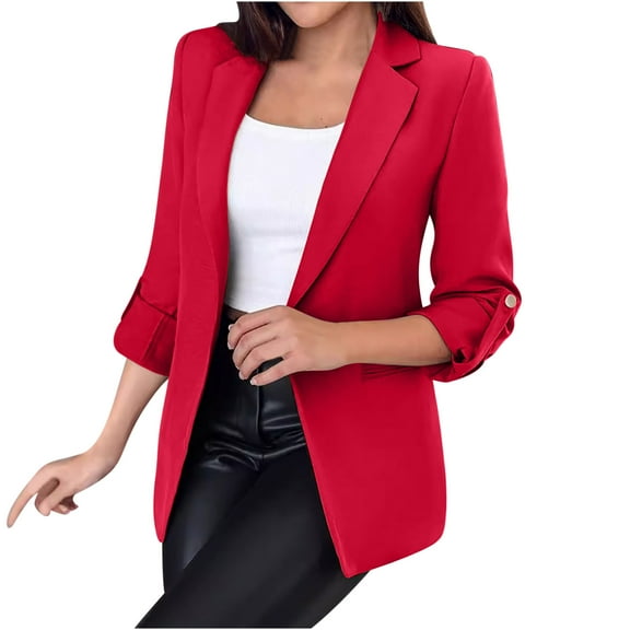 UYISJ Womens Casual Blazers Open Front Long Sleeve Work Office Suit Jackets Slim Fit Lapel Collar Blazer Solid Color Tops Red XXL