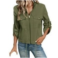 thumbnail image 1 of UYISJ Womens Casual Jackets Cropped Long Sleeve Zip Up Lightweight Coat Lapel Collar Solid Color Tops with Pockets Army Green L, 1 of 9