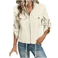thumbnail image 1 of UYISJ Womens Casual Jackets Cropped Long Sleeve Zip Up Lightweight Coat Lapel Collar Solid Color Tops with Pockets M, 1 of 9