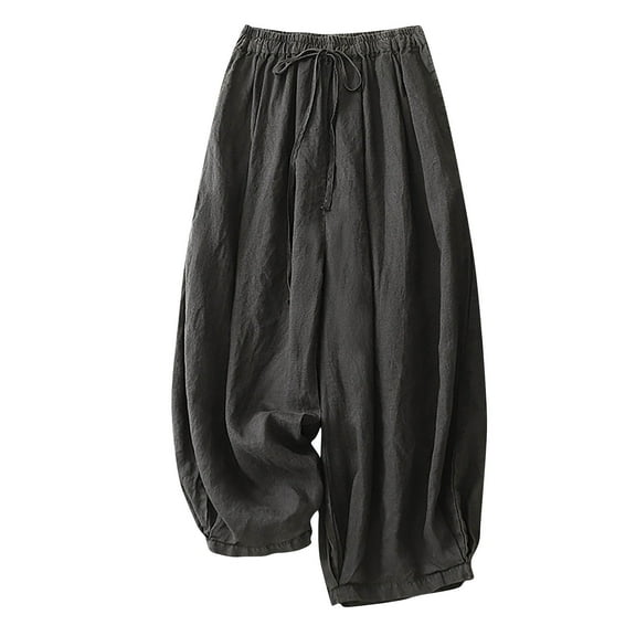 UYISJ Womens Casual Linen Baggy Pants Elastic Waist Loose Fit Cotton Hippie Harem Pant Drop Crotch Yoga Work Pants Gray M
