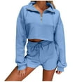 thumbnail image 1 of UYISJ Womens Cotton 2 Piece Outfits Sweatsuit Lounge Sets Half Zip Crop Top and High Waisted Shorts Sweatshirt Tracksuit, 1 of 5