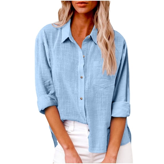 UYISJ Womens Cotton Linen Button Down Shirt Casual Long Sleeve Solid Color Shirts Loose Work Tops with Pockets
