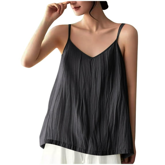 UYISJ Womens Cotton Linen Camisole Spaghetti Strap V Neck Loose Tank Tops Casual Lightweight Summer Beach Flowy Blouse Black XXL