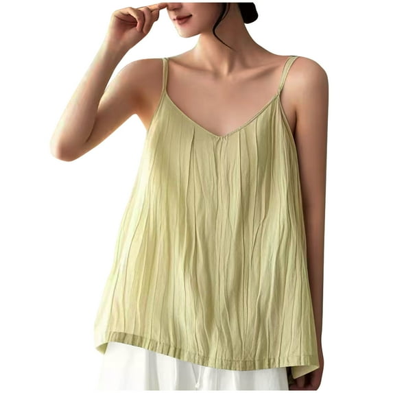 UYISJ Womens Cotton Linen Camisole Spaghetti Strap V Neck Loose Tank Tops Casual Lightweight Summer Beach Flowy Blouse Green 3XL