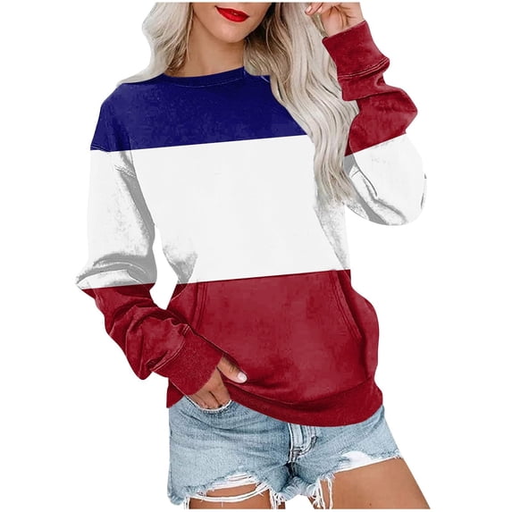 UYISJ Womens Crewneck Long Sleeve Sweatshirt with Kangaroo Pocket Casual Color Block Pullover Sweatshirts Fall Fashion Shirt Red M