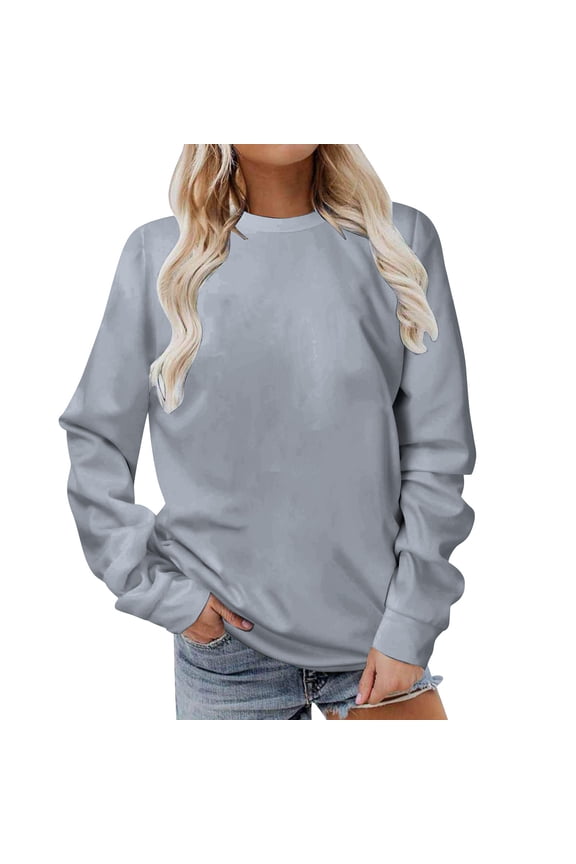 Womens Crewneck T Shirts Long Raglan Sleeve Sweatshirt Fall Loose Fit Pullover Tops Casual Solid Color Tops Gray L