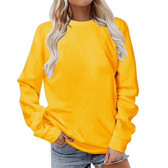 UYISJ Womens Crewneck T Shirts Long Raglan Sleeve Sweatshirt Fall Loose Fit Pullover Tops Casual Solid Color Tops Yellow XL
