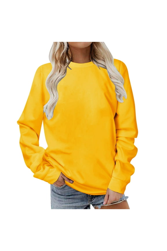 Womens Crewneck T Shirts Long Raglan Sleeve Sweatshirt Fall Loose Fit Pullover Tops Casual Solid Color Tops Yellow XL