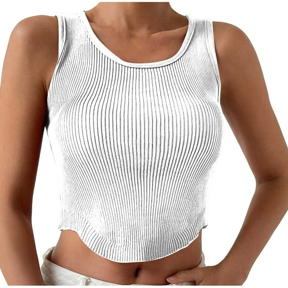 UYISJ Womens Crop Top Sleeveless Ribbed Tank Top Curved Hem Slim Fit Shirt Solid Color Camisole Tee