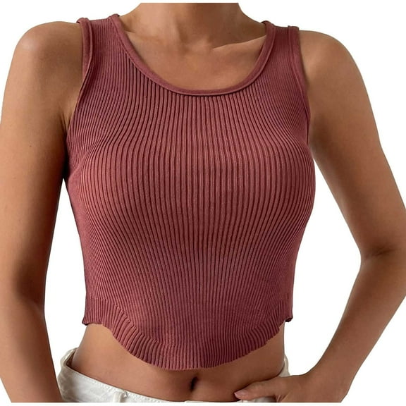 UYISJ Womens Crop Top Sleeveless Ribbed Tank Top Curved Hem Slim Fit Shirt Solid Color Camisole Tee