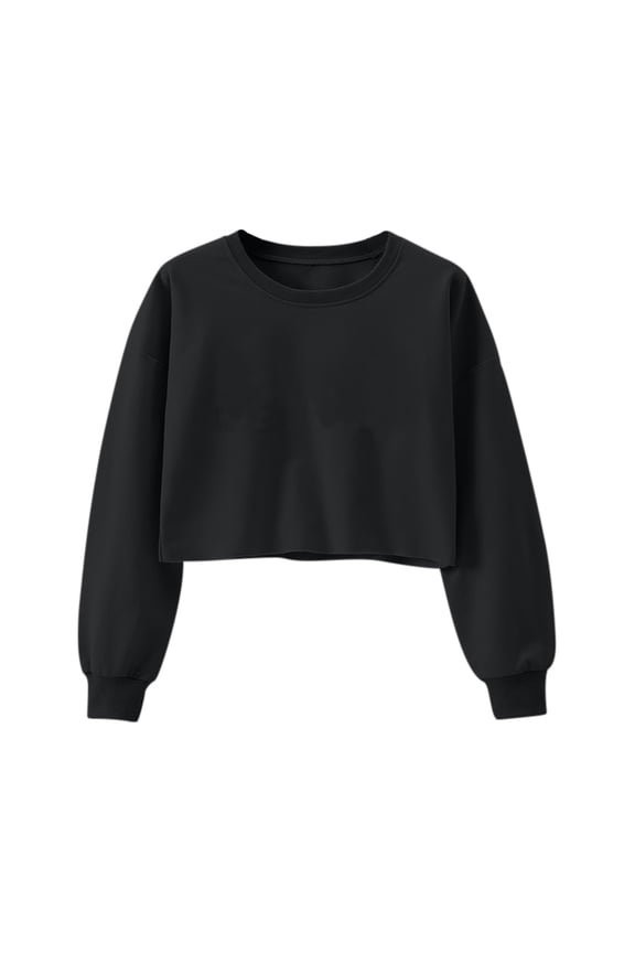 Womens Cropped Sweatshirt Long Sleeves Crew Neck Crop Tops Casual Solid Color Tops Loose Fit Pullover Sweatshirt L