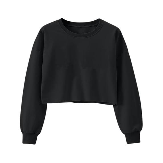 UYISJ Womens Cropped Sweatshirt Long Sleeves Crew Neck Crop Tops Casual Solid Color Tops Loose Fit Pullover Sweatshirt S