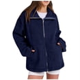 thumbnail image 1 of UYISJ Womens Fleece Jacket Oversized Zip Up Sherpa Coats Casual Coats Winter Fall Outerwear Mock Neck Clothes with Pockets Navy M, 1 of 8