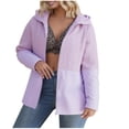 thumbnail image 1 of UYISJ Womens Hoodie Jacket Color Block Jacquard Long Sleeve Jackets Full Zip Up Plus Size Fall Winter Coat Outwear Purple 3XL, 1 of 7