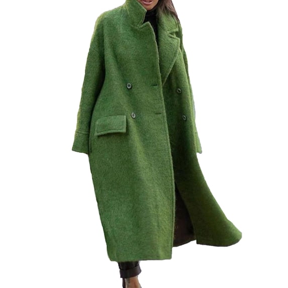 UYISJ Womens Long Peacoats Wool Blend Ankle Length Business Casual Trench Coats Long Sleeve Button Down Solid Color Dressy Jackets Green XL