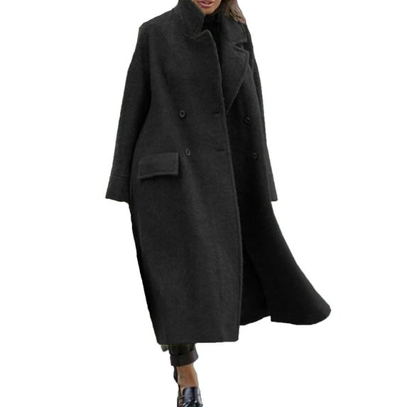 UYISJ Womens Long Peacoats Wool Blend Ankle Length Business Casual Trench Coats Long Sleeve Button Down Solid Color Dressy Jackets M