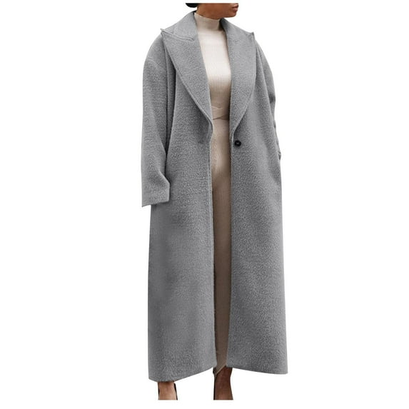 UYISJ Womens Long Peacoats Wool Blend Ankle Length Business Casual Trench Coats Long Sleeve Lapel Solid Color Dressy Coat Gray S