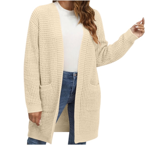 UYISJ Womens Long Sleeve Open Front Cardigans Chunky Knit Draped Sweaters Casual Fall Solid Color Outerwear Tops Beige XL