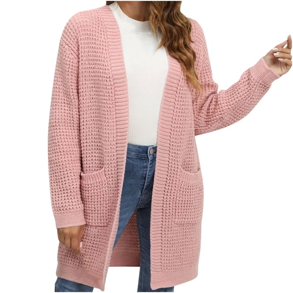 UYISJ Womens Long Sleeve Open Front Cardigans Chunky Knit Draped Sweaters Casual Fall Solid Color Outerwear Tops Pink M