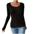 thumbnail image 1 of UYISJ Womens Long Sleeve Ribbed Tops Scoop Neck Stretchy Fitted Basic Tee Shirts Casual Solid Color Slim Fall Outfits Trendy Black L, 1 of 5