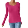 thumbnail image 1 of UYISJ Womens Long Sleeve Ribbed Tops Scoop Neck Stretchy Fitted Basic Tee Shirts Casual Solid Color Slim Fall Outfits Trendy Hot Pink L, 1 of 5