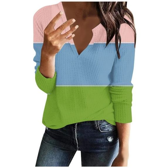 UYISJ Womens Long Sleeve T Shirt V Neck Waffle Knit Thermal Tops Casual Loose Fit Soft Blouse