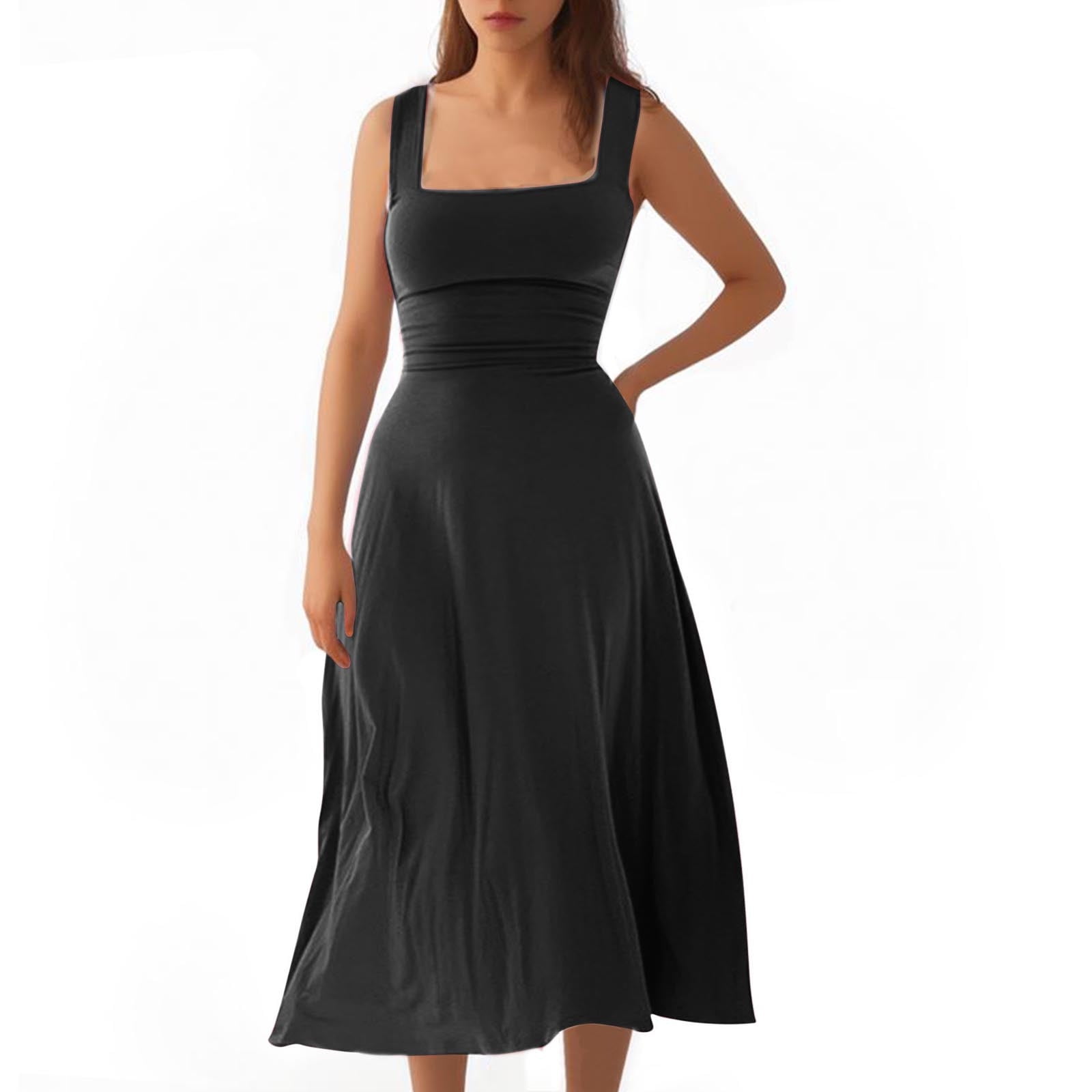 Black Maxi Dress Thick Straps UYISJ Womens Maxi Dress Square Neck  Sleeveless Tank Dress