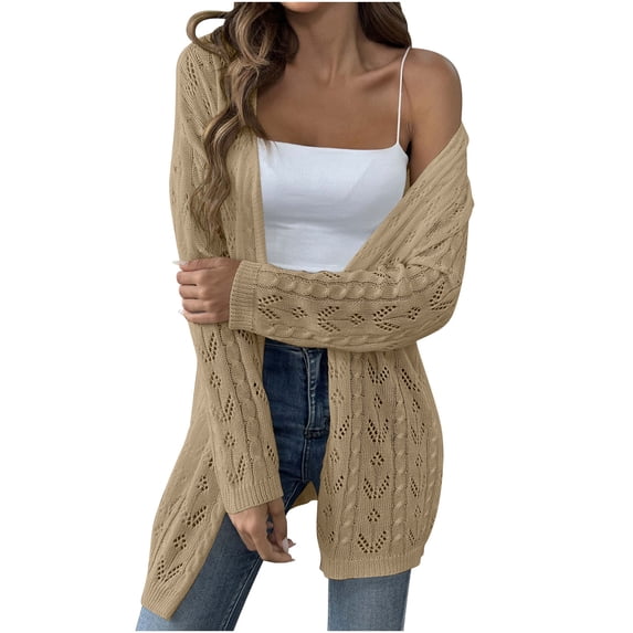UYISJ Womens Oversized Long Cardigans Cable Knit Long Lantern Sleeve Chunky Sweater Open Front Outerwear Tops with Pockets Khaki Free Size