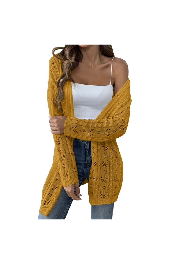 Womens Oversized Long Cardigans Cable Knit Long Lantern Sleeve Chunky Sweater Open Front Outerwear Tops with Pockets Yellow Free Size